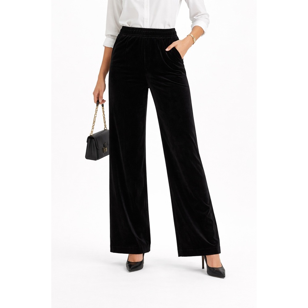 2/$30 LOFT Velvet Pants Sz 8 Black Velvet Julie Wide Leg Workwear Office Pull On